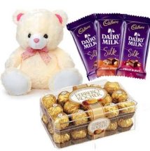3 Cadburys Silk chocolates with Teddy and 16 Ferrero rocher chocolates