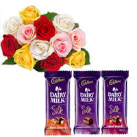 3 Cadburys Silk chocolates with 10 Mix roses