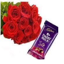 1 Cadburys Silk chocolates with 6 Red roses