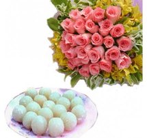 1/2 Kg. Rasgulla and 12 pink roses