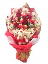 6 Red Roses with 5 ferrero and 10 teddies in same bouquet