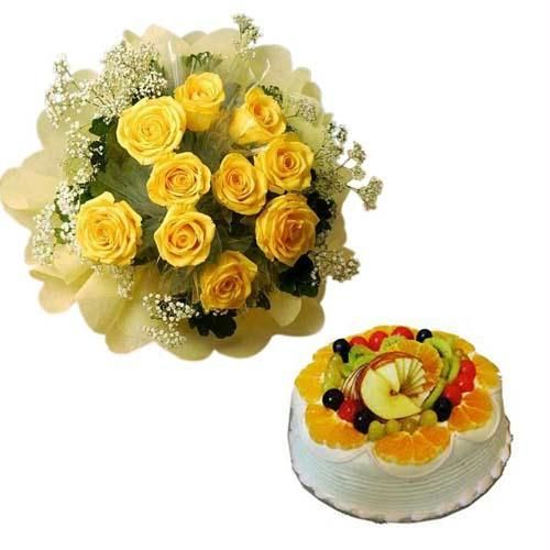 12 Yellow roses with 1/2 Kg Eggless Fruit Cake