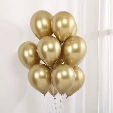 15 golden gas filled balloons tied with ribbons and roses