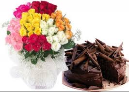 24 mixed roses and 1/2 Kg Eggless Chocolate Cake