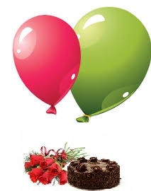 2 Gas Filled Balloons 6 Red roses 1/2 Kg Chocolate cake