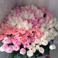 50 Pink and white roses bouquet
