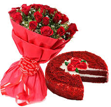12 Red Roses + 1 Kg Red Velvet Cake