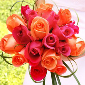 12 Red and Orange Roses Bouquet