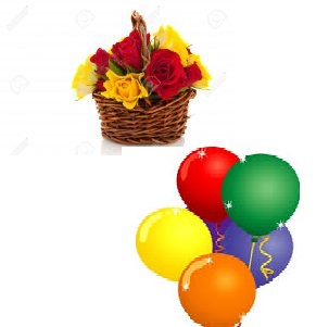 9 Air Balloons 20 Red Yellow roses in the basket
