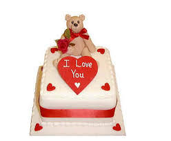 1/2 Kg square chocolate Cake icing I Love u and Teddy on top of cake