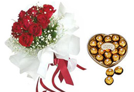 24 red roses +Heart shaped Chocolate Box