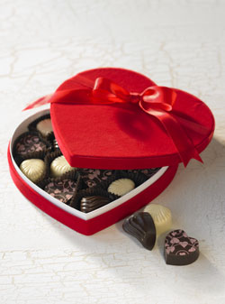 Heart shaped Chocolate Box in red wrapping