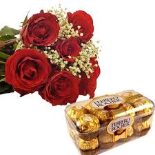 6 Red roses with 16 Ferrero chocolates