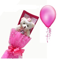 1 Pink Air Blown balloon6 inches pink Teddy bouquet